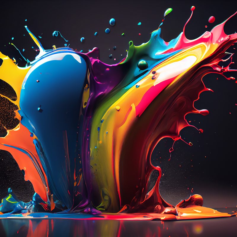 Abstract paint splashing in vibrant colors liquid motion generated by artificial intelligence